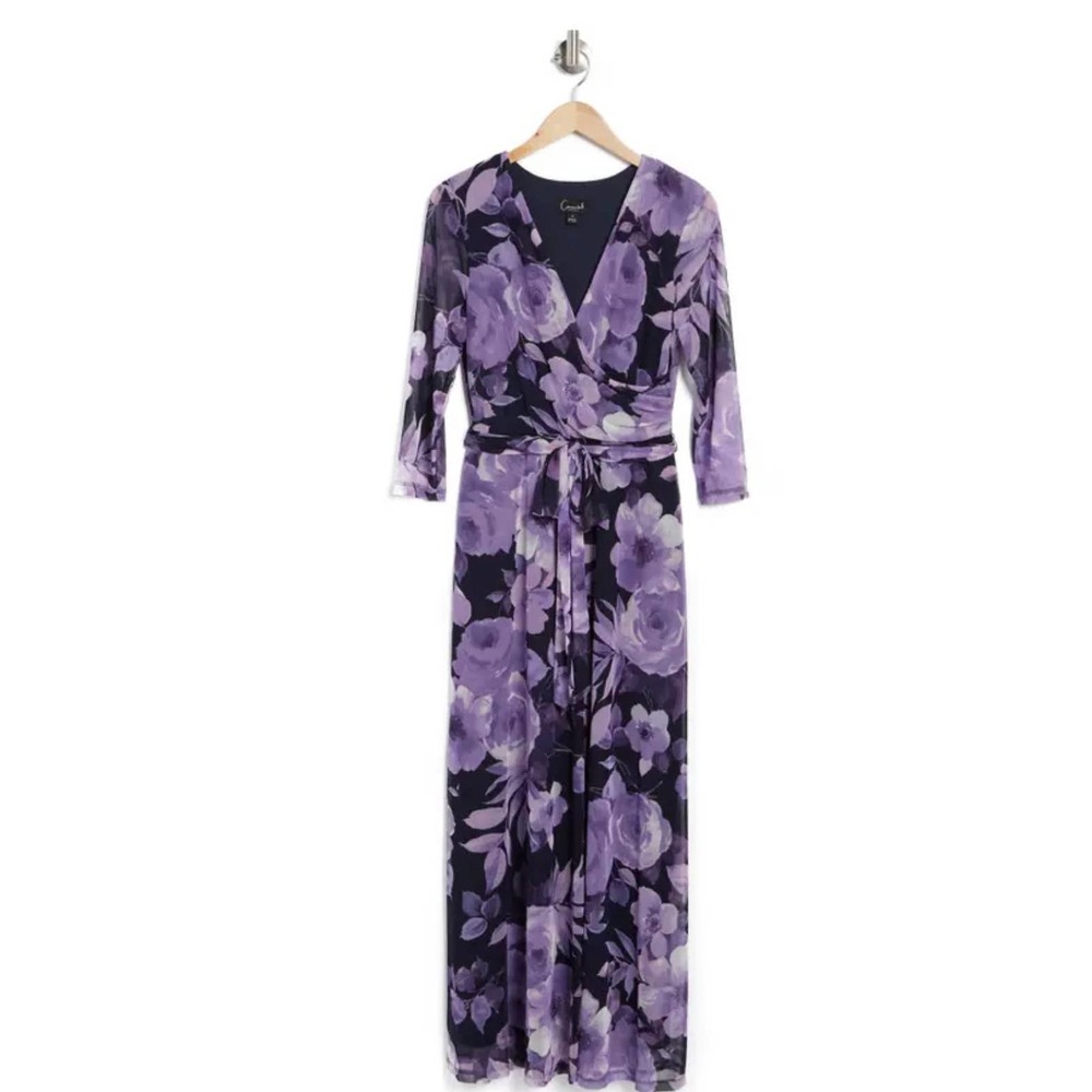 NWT Connected Apparel Floral Print Mesh Faux Wrap Dress Size 12